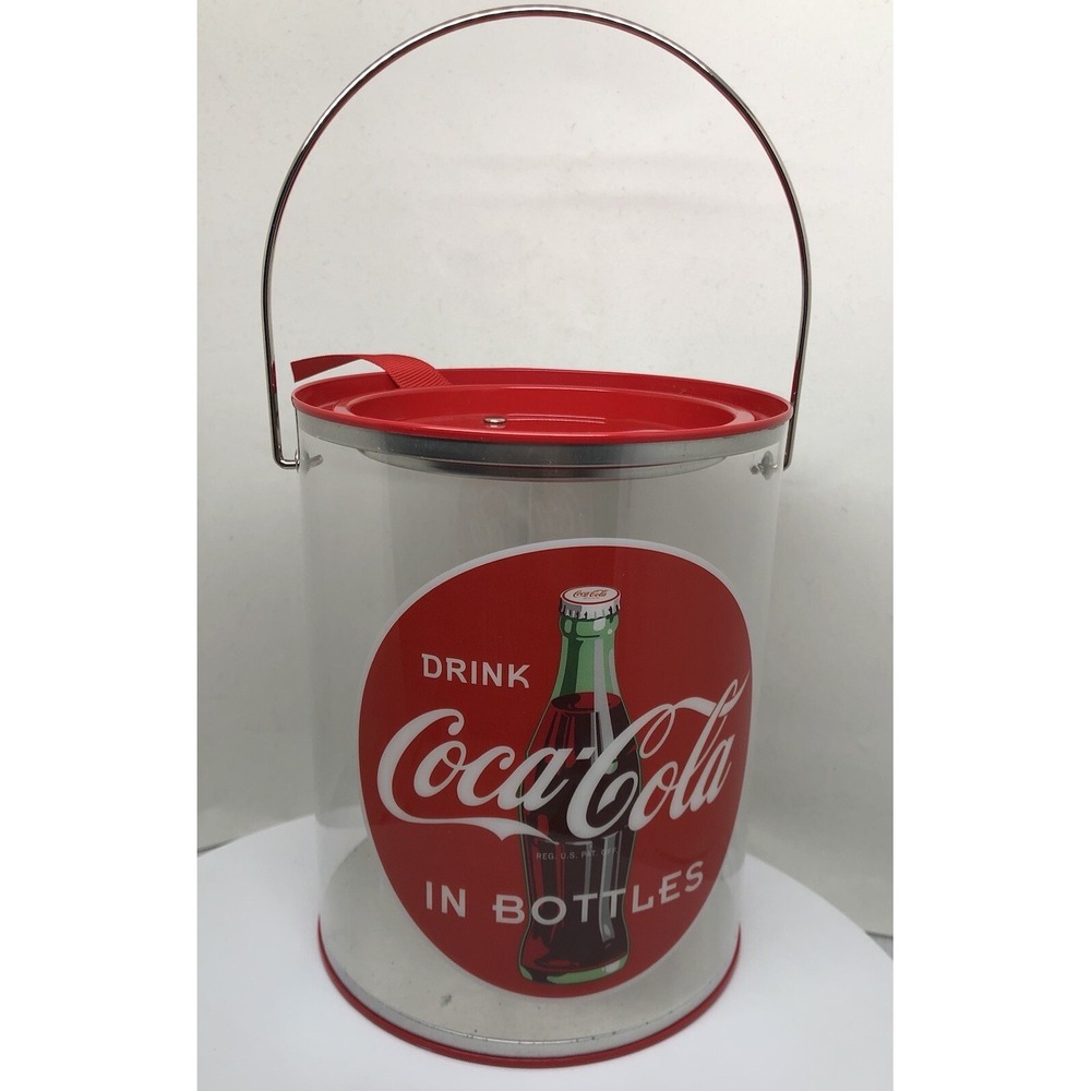 Coca-Cola Coke Round‎ Plastic Bucket  w/ Tin Handle & Lid Collectible 6" Storage